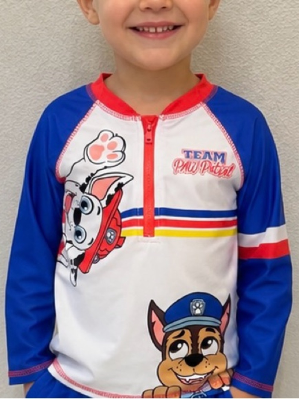 Disney Kids Blue White Red Paw Patrol Long Sleeve Swim Rashguard